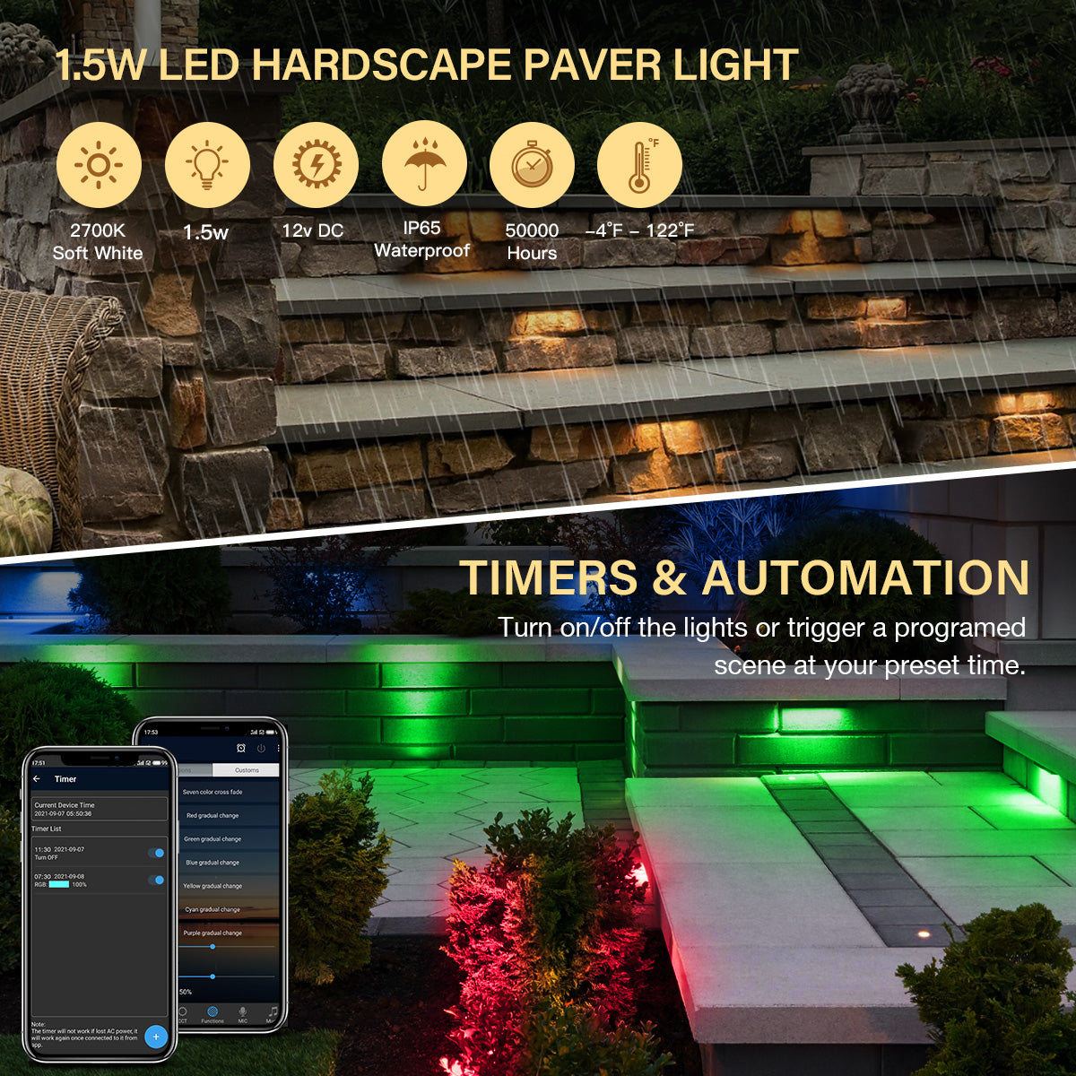 8-Pack RGB LED Retaining Wall Lights, Outdoor Step Lights with APP Bluetooth Control