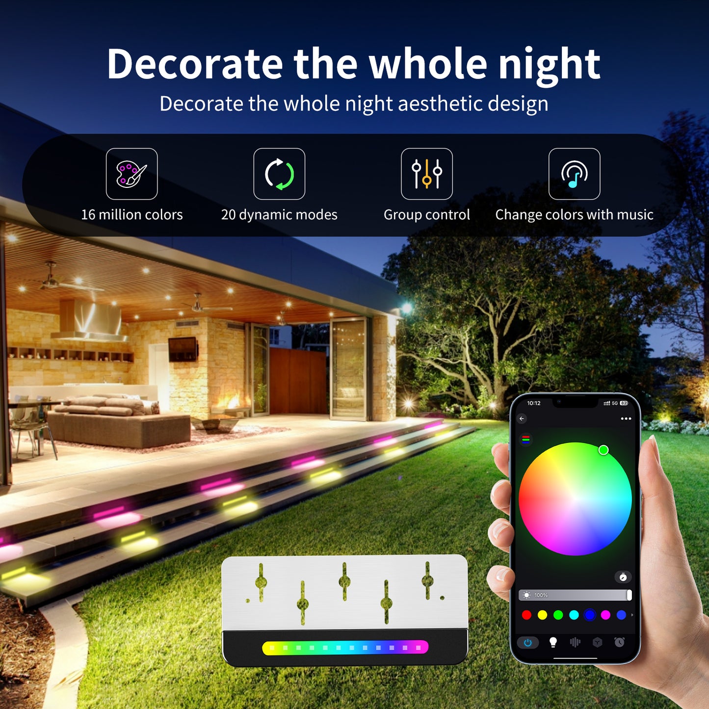 8-Pack RGB LED Retaining Wall Lights, Outdoor Step Lights with APP Bluetooth Control 2024