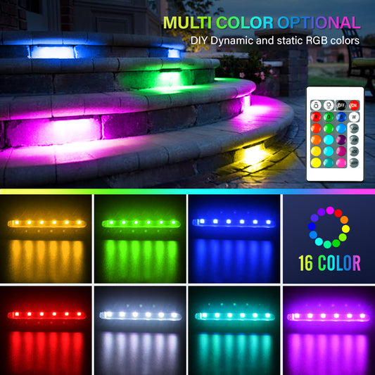 8-Pack 7-Inch LED Rotatable Retaining Wall Lights 7 Color Hardscape Lighting Outdoor Step Lights  270° Swivel