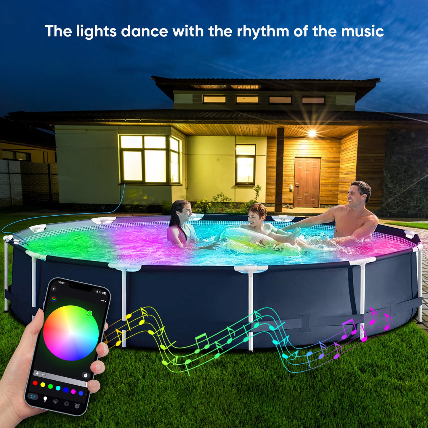 Led Pool Lights for Above Ground Inground Pools RGB Color Changing Music Sync Dimmable Underwater Submersible Lights