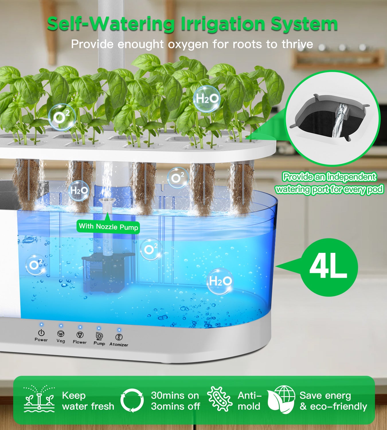 Hydroponics Growing System, 11 Pods Indoor Garden System with Atomizer & Water Automatic Cycle System
