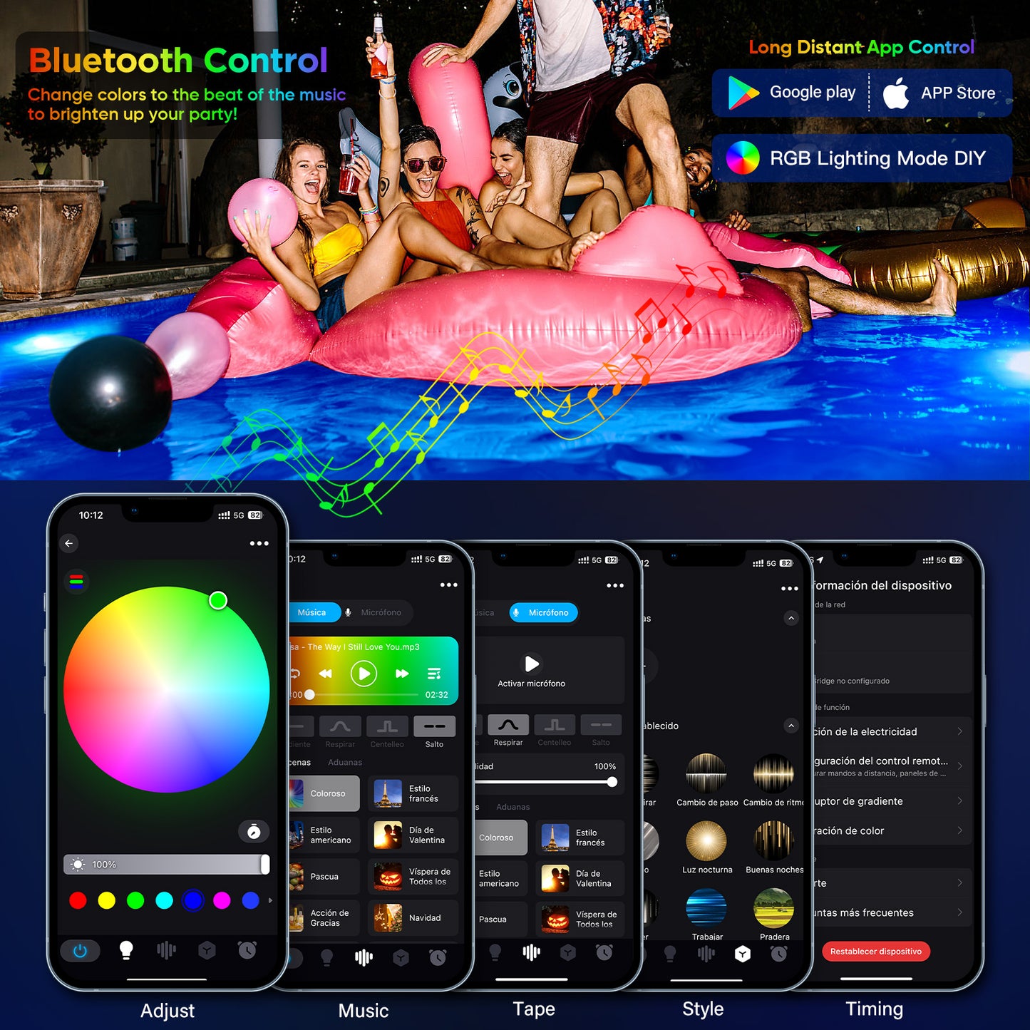 (2 Packs)Pool Lights for Above Ground Inground Pools RGB Color Changing Music Sync Dimmable Underwater Submersible Lights
