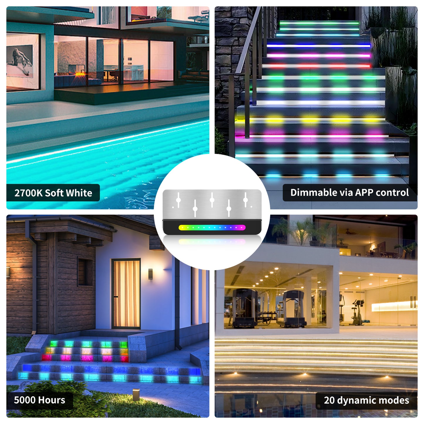 8-Pack RGB LED Retaining Wall Lights, Outdoor Step Lights with APP Bluetooth Control 2024