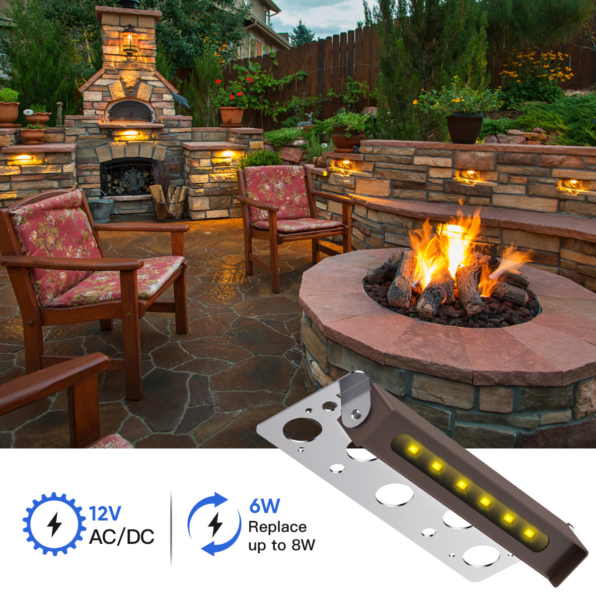 8-Pack LED Rotatable Retaining Wall Lights 7 Color Hardscape Lighting Outdoor Step Lights  270° Swivel